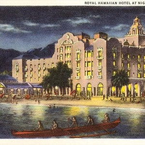 Night, Royal Hawaiian Hotel, Honolulu - Vintage Image, Postcard