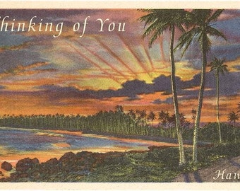 Thinking of You, Sunset on Hawaii - Vintage Image, Postcard