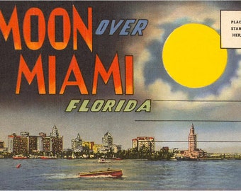 Moon over Miami, Floridas - Vintage Image, Postcard