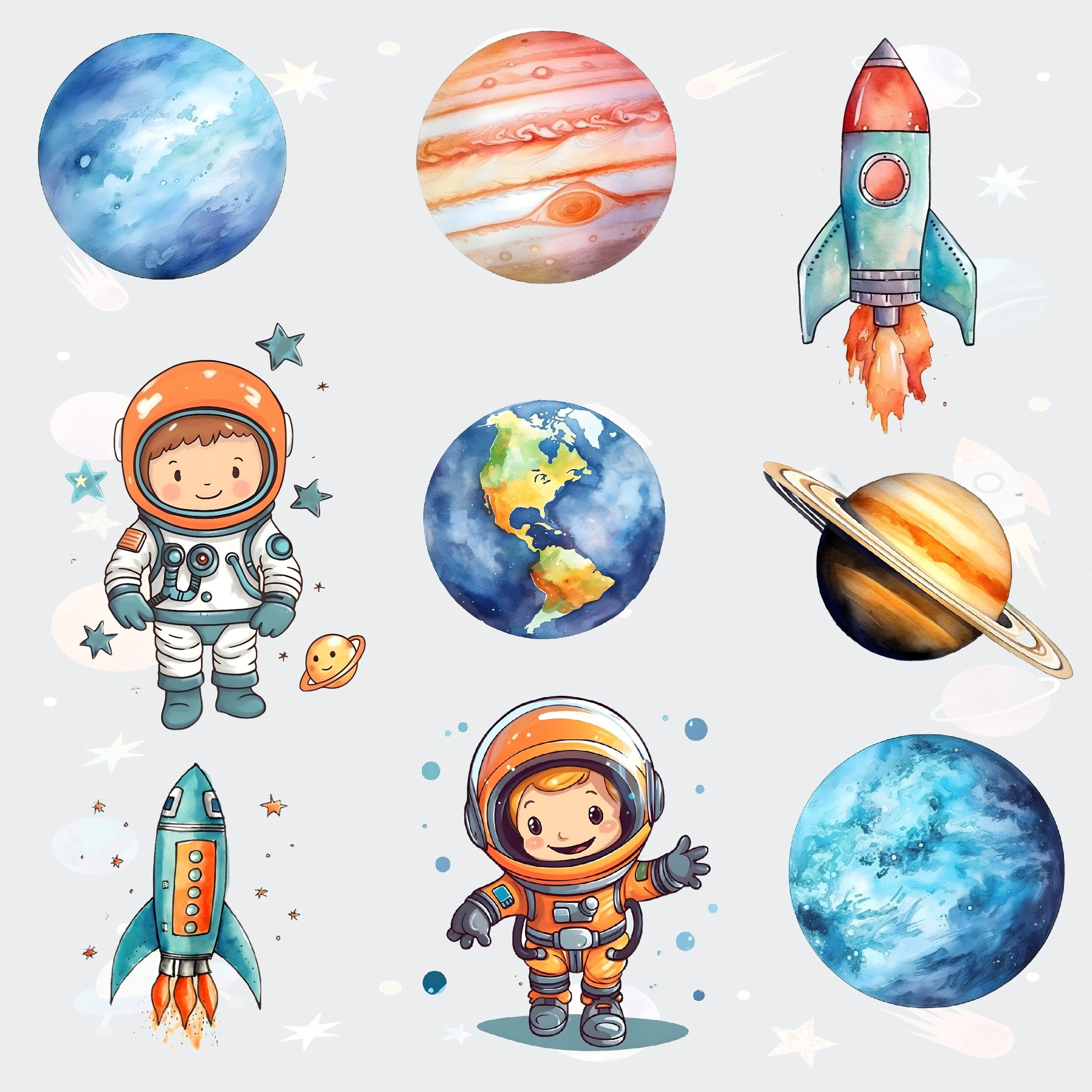 Space Watercolor Clipart Cute Astronaut Astronaut and Space - Etsy