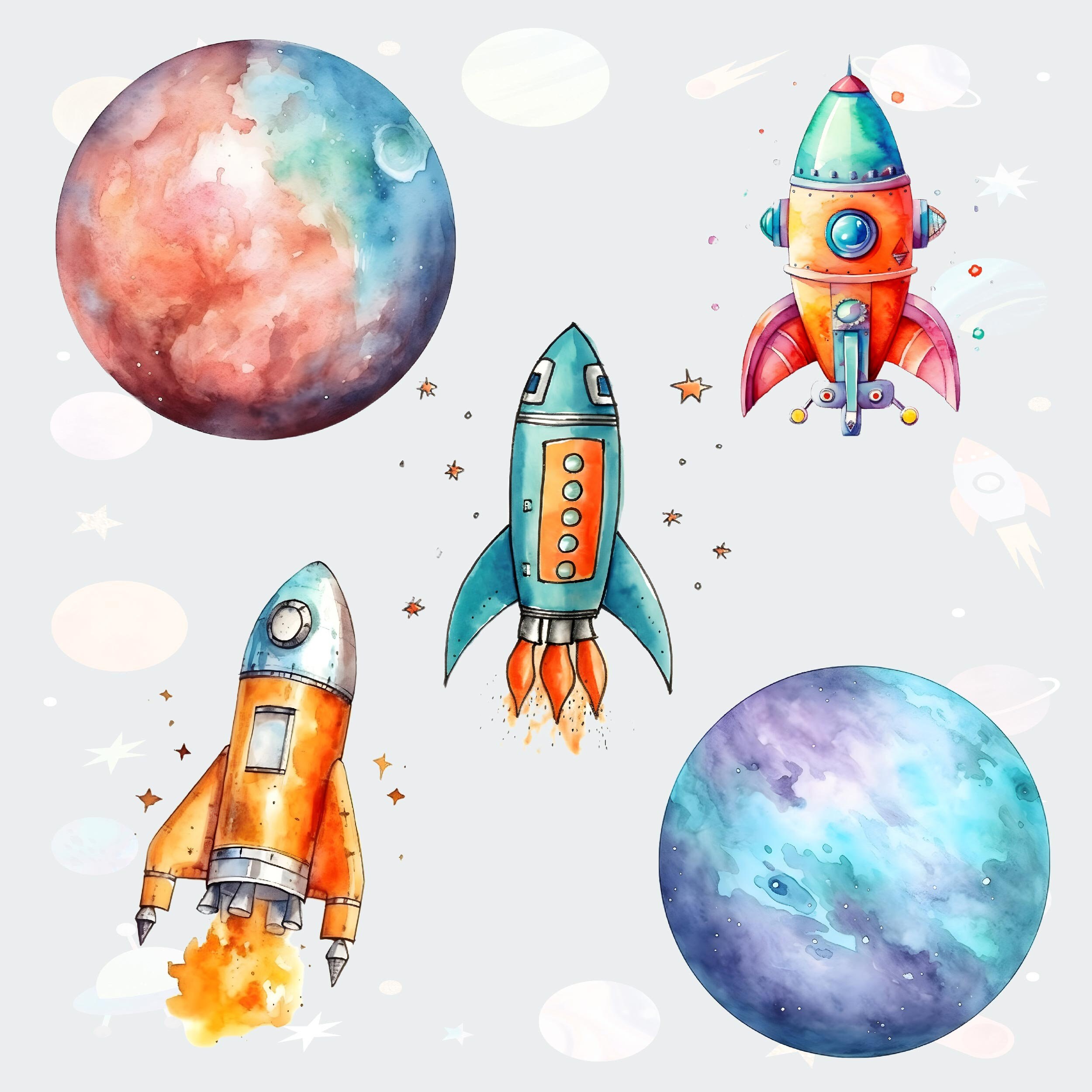 Space Watercolor Clipart Cute Astronaut Astronaut and Space - Etsy