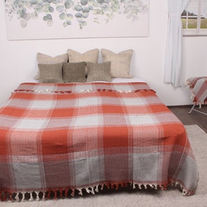 Aangepaste deken, picknickdeken, steengrijze plaid, gestreepte deken, 87 x 91 inch bankhoes, designer plaid, kingsize deken,