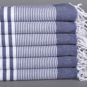 Turkish Towel Hand Towel, Striped Tea Towel, Personalized Kitchen Towel, 24x40 Inches Navy Cotton Dish Towel, Monogram Kitchen Towel,