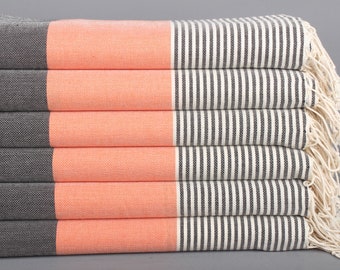 Toalla de rayas, regalos para él, toalla de algodón naranja y negra de 40 x 67 pulgadas, regalo para despedida de soltera, regalos de boda personalizados, regalo para bebé niño.