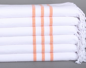 Monogrammed Hand Towel, Striped Hand Towel, 24x40 Inches Orange Cotton Hand Towel, Bathroom Towels, Turkish Hand Towel, Handmade Gift,