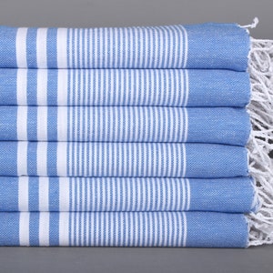 Bathroom Towels, 24x40 Inches Sax Blue Cotton Hand Towel, Striped Hand Towel, Wedding Gift, Turkish Tea Towel, Wedding Gift For Bride,