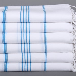 Striped Towel, Turkish Towel, Housewarming Gift, 40x71 Inches Blue Cotton Towel, Bridesmaid Gift Towel, Wedding Day Gift For Bride,