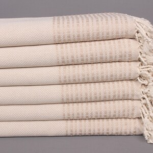 Personalized Bridesmaid Gift, Bridal Shower Favors, Striped Towel, Monogram Beach Towel, 36&quot;x69&quot; Light Beige Cotton Towel,