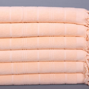 18&quot;x40&quot; Coral Cotton Hand Towel, Personalized Gift, Striped Terry Hand Towel, Custom Hand Towel, Turkish Tea Towel, Family Gift,