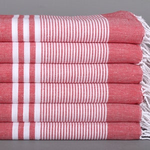 Striped Dish Towel, Monogram Hand Towel, 24x40 Inches Red Cotton Tea Towel, Turkish Towel Hand Towel, Wedding Favors, Valentines Gift,