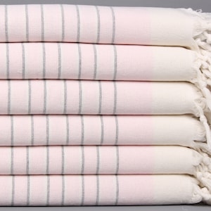 Organic Kitchen Towel, Monogram Kitchen Towel, Light Pink Towel, Striped Towel, Terry Towel, 18x36 Inches Gift For Her, Turkey Towel,