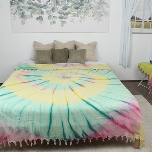 Home Decor Blanket, Turkish Bedspread, Rainbow Blanket, Chevron Tie Dye Throw, 67x91 Inches Woven Blanket Throw, Beach Throw,
