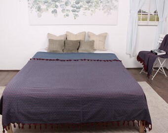 Picnic Blanket, Home Decor Blanket, Dark Turquoise-Burgundy Throw, Heart Design  Throw, 75x87 Inches Boho Bedspread, Designer Blanket,