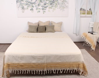 Bedcover, Large Towel, Mustard Blanket, 93x95 Inches Linen Blanket, Handmade Bedspread, Warm Throw, Designer Blanket, Picnic Blanket,