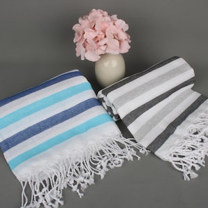 Striped Towel, 40&quot;x67&quot; Cotton Towel, Bachelorette Gifts, Peshtemal, Turkish beach towel, Organic Turkish towel, Boyfriend Christmas Gift,