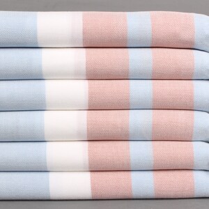 Wholesale Towels, Organic Beach Towel, Baby Blue-Brick Peshtemal, Striped Peshtemal, 40x75 Inches Embroidered Towel, Pareo Peshtemal,