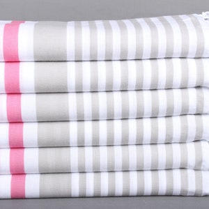 Custom Wedding Gifts, Bridesmaid Gifts, Striped Towel, 36x67 Inches Pink-Light Gray Cotton Towel, Bachelorette Party Gifts Bridesmaids,