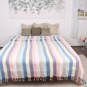 Turkish Throw Blanket, Couch Throw, Rainbow Blanket, Chevron Blanket, 75x91 Inches Organic Cotton Bedspread, Curtain Blanket,