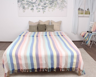 Turkish Throw Blanket, Couch Throw, Rainbow Blanket, Chevron Blanket, 75x91 Inches Organic Cotton Bedspread, Curtain Blanket,