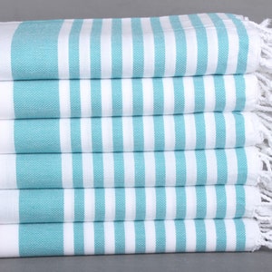 Striped Towel, Handmade Gift, 36x67 Inches Powder Pink-Petrol Green Cotton Towel, Bridesmaid Gift Towel, Personalized Turkish Towel,