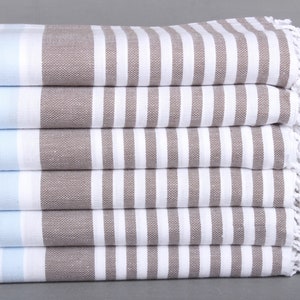 Türkisches Handtuch Strand, gestreiftes Handtuch, 36x67 Zoll braun-Babyblau Baumwolltuch, personalisiertes türkisches Handtuch, Brautjungfer Geschenke, Peshtemal,