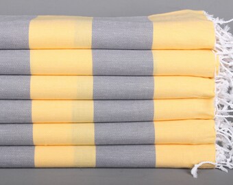40x71 Inches Dark Gray-Mustard Cotton Towel, Striped Towel, Personalized Turkish Towel, Turkish Towel, Bridesmaid Gifts, Bathroom Towel,