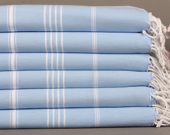 Turkish Beach Towel Personalized, Personalized Towel, Light Blue Towel, Striped Towel, 40x71 Inches Peshtemal Towel, Decor Towel,