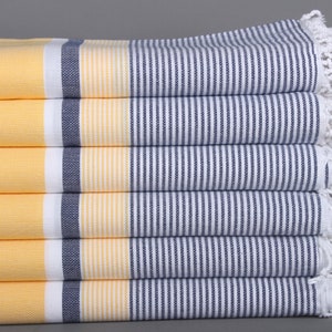 40 x 67 inch marineblauw-gele katoenen handdoek, bruidsmeisje cadeau, zomercadeau, gestreepte handdoek, bruidsmeisje cadeau handdoek, housewarming cadeau,