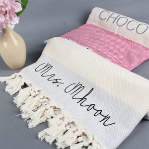 Personalized Turkish Beach Towel, Custom Bridesmaid Gift, Handmade Organic Cotton Towel, Wedding Favor, Bachelorette Gift,