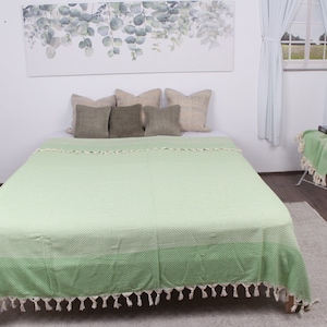Turkish Blanket, Wedding Gift Blankets, Light Green Blanket, Diamond Blanket, 79x91 Inches Throw Blankets Boho, Decor Throw,