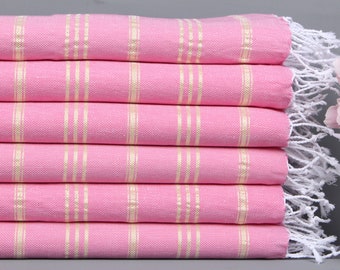 Custom Embroidered Hand Towel, Monogram Kitchen Towel, Pink-Yellow Towel, Striped Towel, 24x40 Inches Turkish Towel, Wholesale Towel,