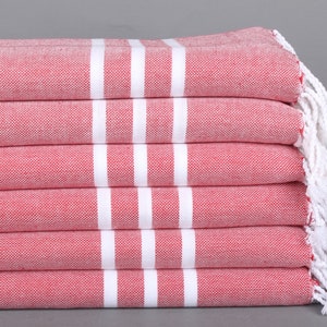 Bathroom Towels, Bridesmaid Gifts, Striped Tea Towel, Turkish Hand Towel, 20x40 Inches Red Cotton Tea Towel, Personalized Turkish Towel,