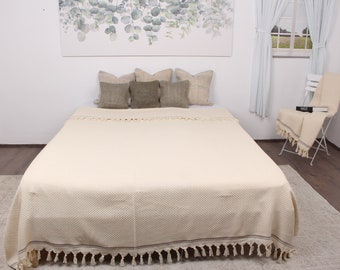 Wedding Gift Blankets, Handwoven Blanket, Brown Blanket, Striped Blanket, 91x93 Inches Oriental Bedspread, Oversize Throw, Beach Blanket,