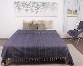 Turkish Blanket, Turkish Throw Blanket, Navy Throw, Diamond Throw, 87x91 Inches Cotton Bedspread, Oversize Throw, Picnic Blanket,