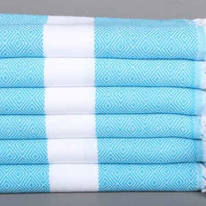 Turkish Towel, Handmade Gift, Diamond Towel, Personalized Wedding Gift, Gift For Her, 40x71 Inches Turquoise Cotton Towel, Guest Towel,