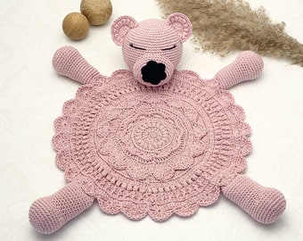 Crochet pattern Teddybear comforter blanket, English US terms & Swedish, mönster virkad Nallesnutte