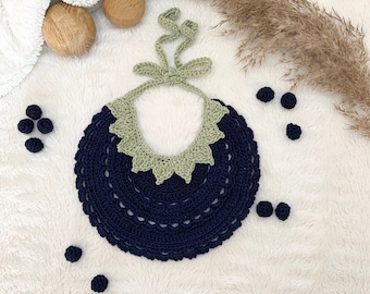 Crochet pattern cute Blueberry baby BIB, English US Terms & Swedish