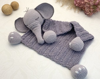 Crochet pattern adorable Elephant comforter blanket, English US Terms & Swedish, Söt SnutteElefant