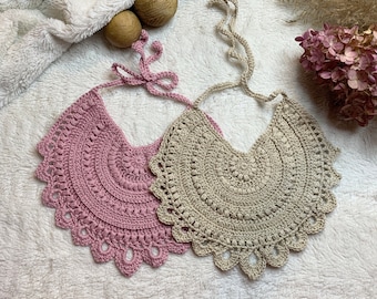 Crochet Baby Bib Pattern, Romantic Lace Edging (PDF)