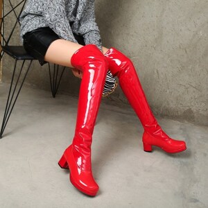 Candy Colours Patent Leather Ladies Back Zip Knee Boots With a - Etsy