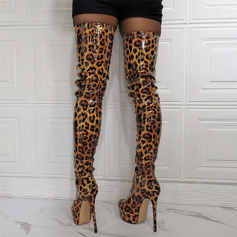 Leopard Print Nightclub Thigh High Stage Boots - Etsy