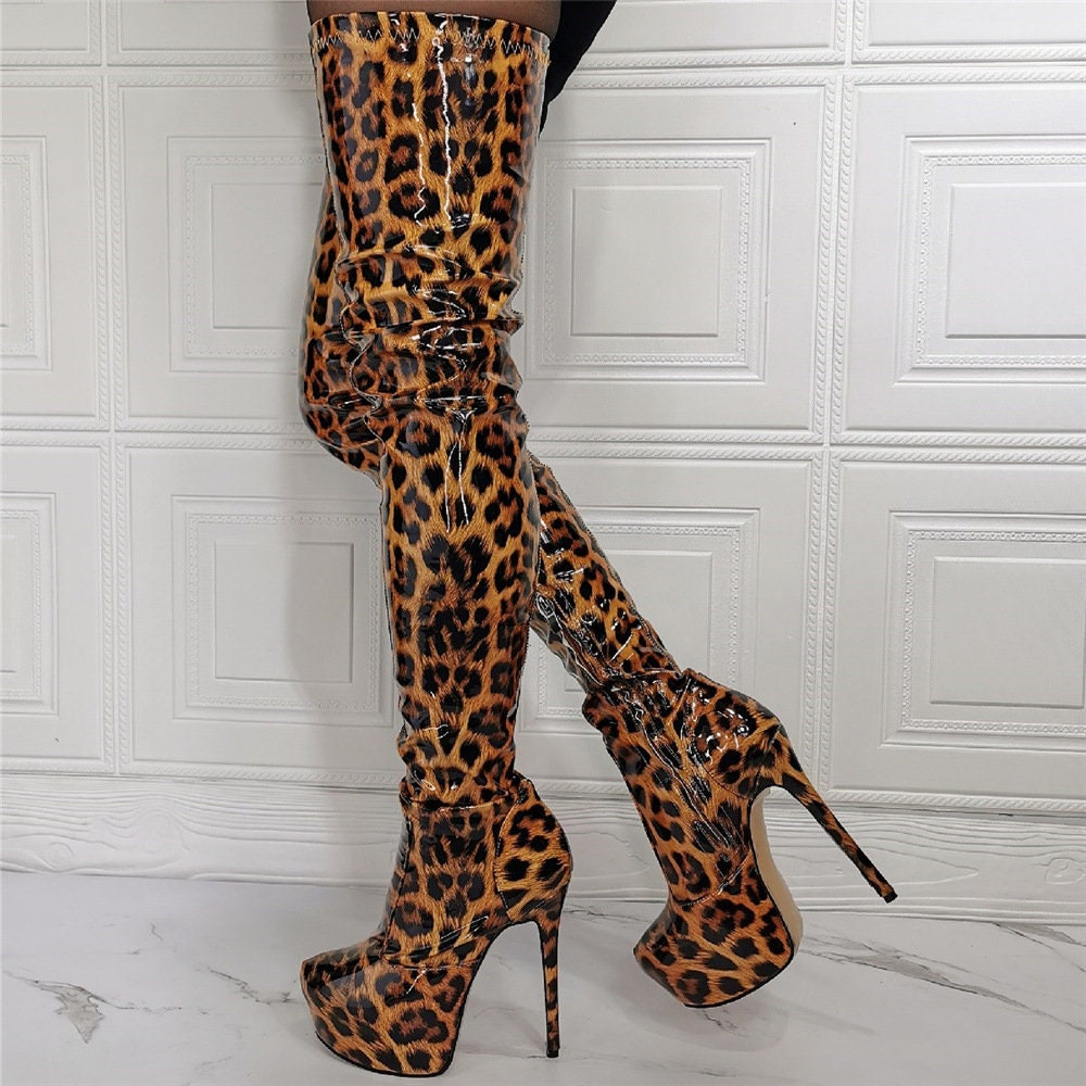 Leopard Print Nightclub Thigh High Stage Boots - Etsy