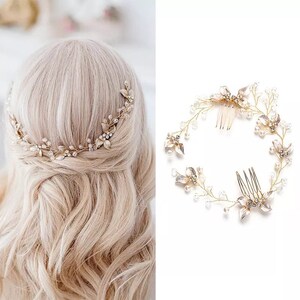 Pearl Leaf Comb Bridal Headband Tiara Bridal Flower Vine for Women Bridal Hair Bridesmaid Hairpiece Delicate Fall Winter Hairpiece image 2