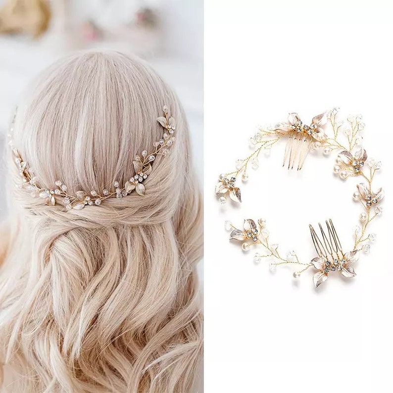 Pearl Leaf Comb Bridal Headband Tiara Bridal Flower Vine for Women Bridal Hair Bridesmaid Hairpiece Delicate Fall Winter Hairpiece image 2