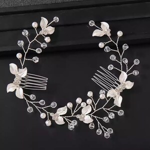 Pearl Leaf Comb Bridal Headband Tiara Bridal Flower Vine for Women Bridal Hair Bridesmaid Hairpiece Delicate Fall Winter Hairpiece image 6