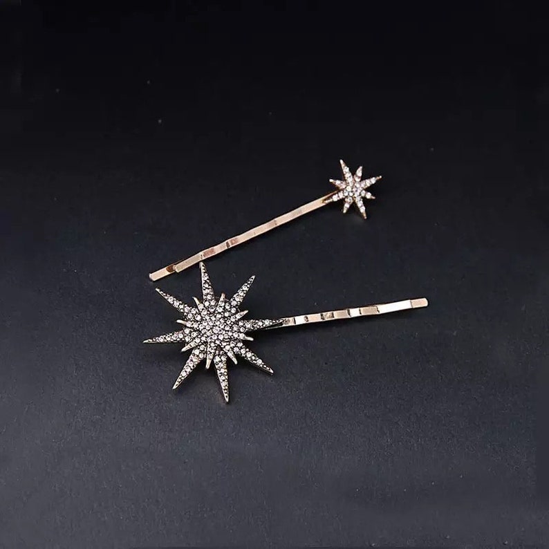 Set of 2 or Set of 4 Star Hair Pins Gold Wedding Hair Pin Celestial Hair Accessories Starburst Bridal Hair Pins Galaxy Hair Pins image 2
