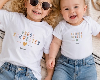 Geschwister Outfit | Großer Bruder | Große Schwester | Kleiner Bruder | Kleine Schwester | Schwangerschaft verkünden | T-Shirt | Babybody