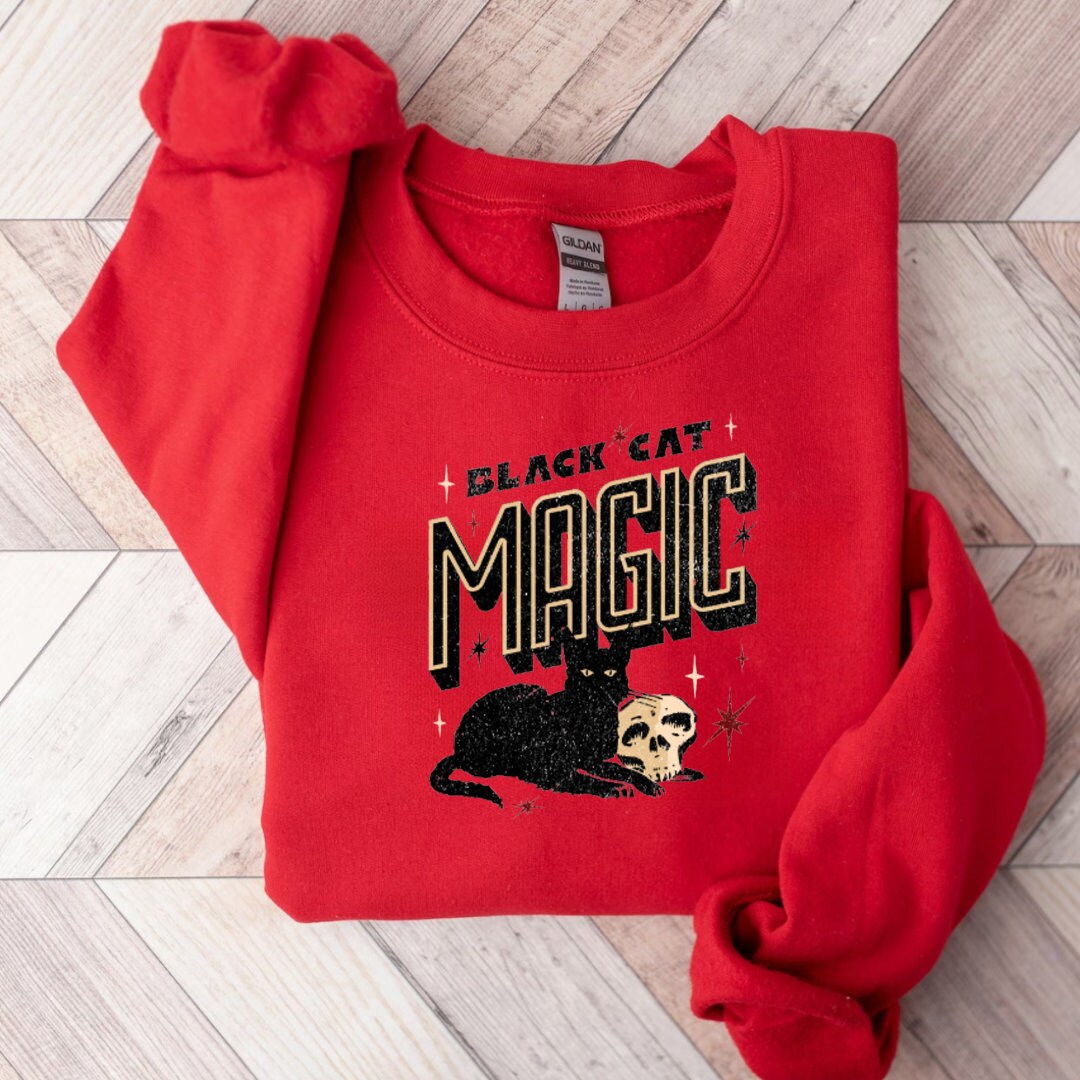 Black Cat Magic Sweatshirt Halloween Sweatshirt Fall Cat Etsy