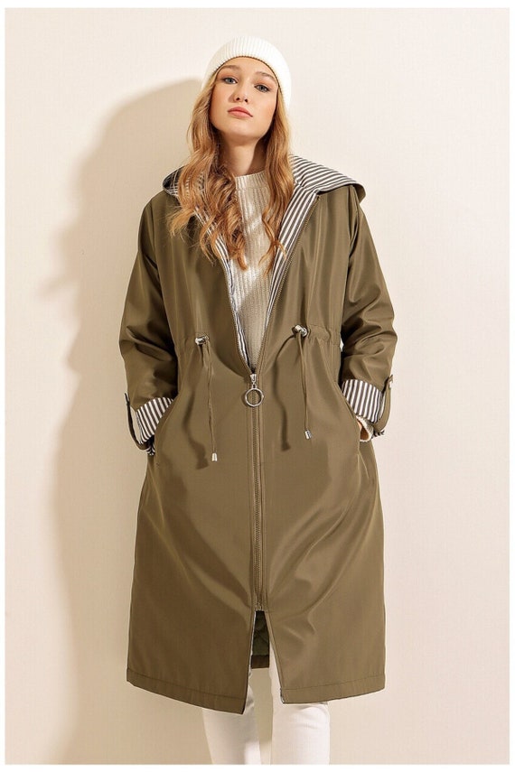 Water Resistant Trench Coat Khaki Green Trench Coat Beige Etsy