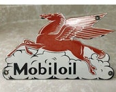 1940 s real vintage mobiloil porcelain mobil oil gas Pegasus service station sign